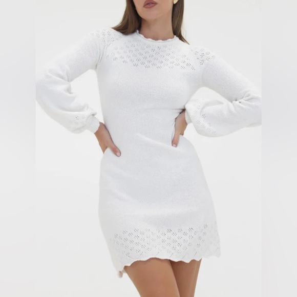 NWT Revolve RUMORED white Mini knit sweater Dress Boho Chic Long sleeve coverup - Picture 1 of 10